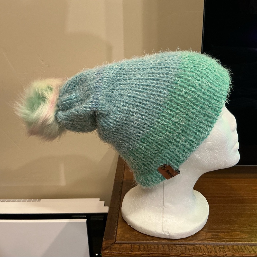 Soft Mint Green Knit slouchy Beanie with Pom Pom